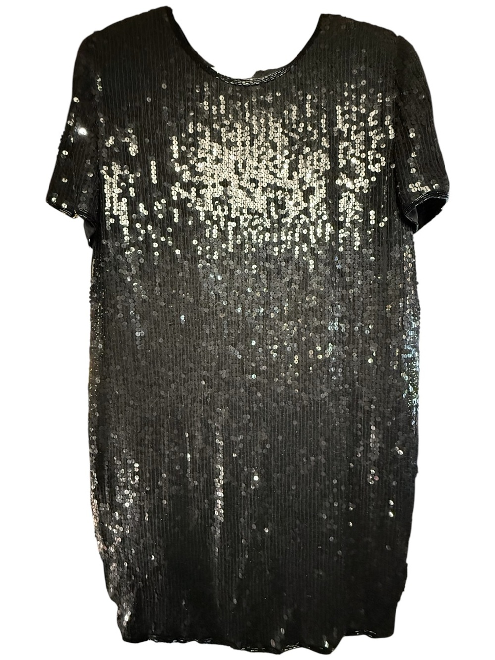 Silk Black Sequin Beaded Trim Short Sleeve Shift Dress Cocktail Party Dress NWT